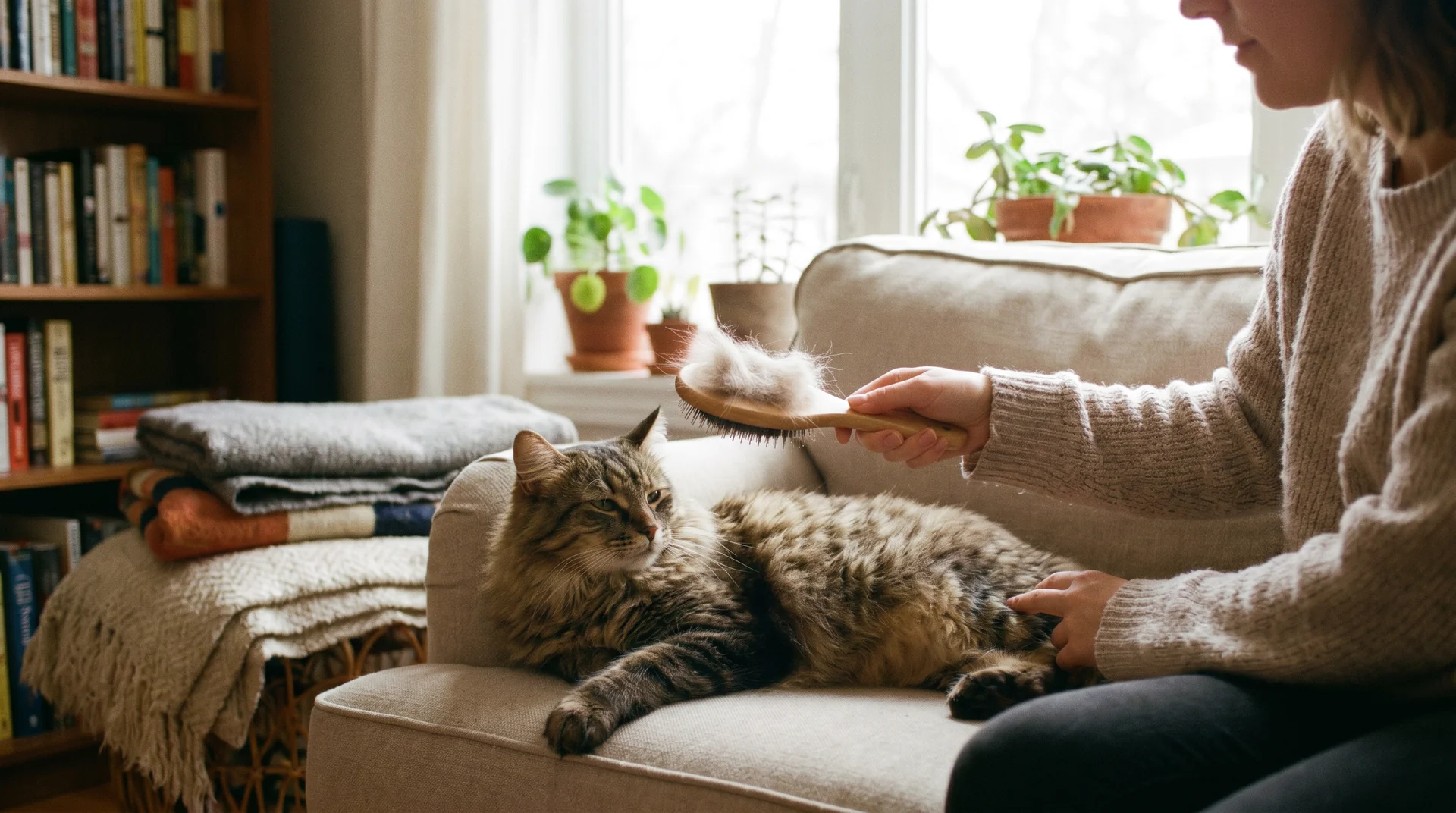 Katze wird gebürstet als Vorbeugung gegen Haarballen