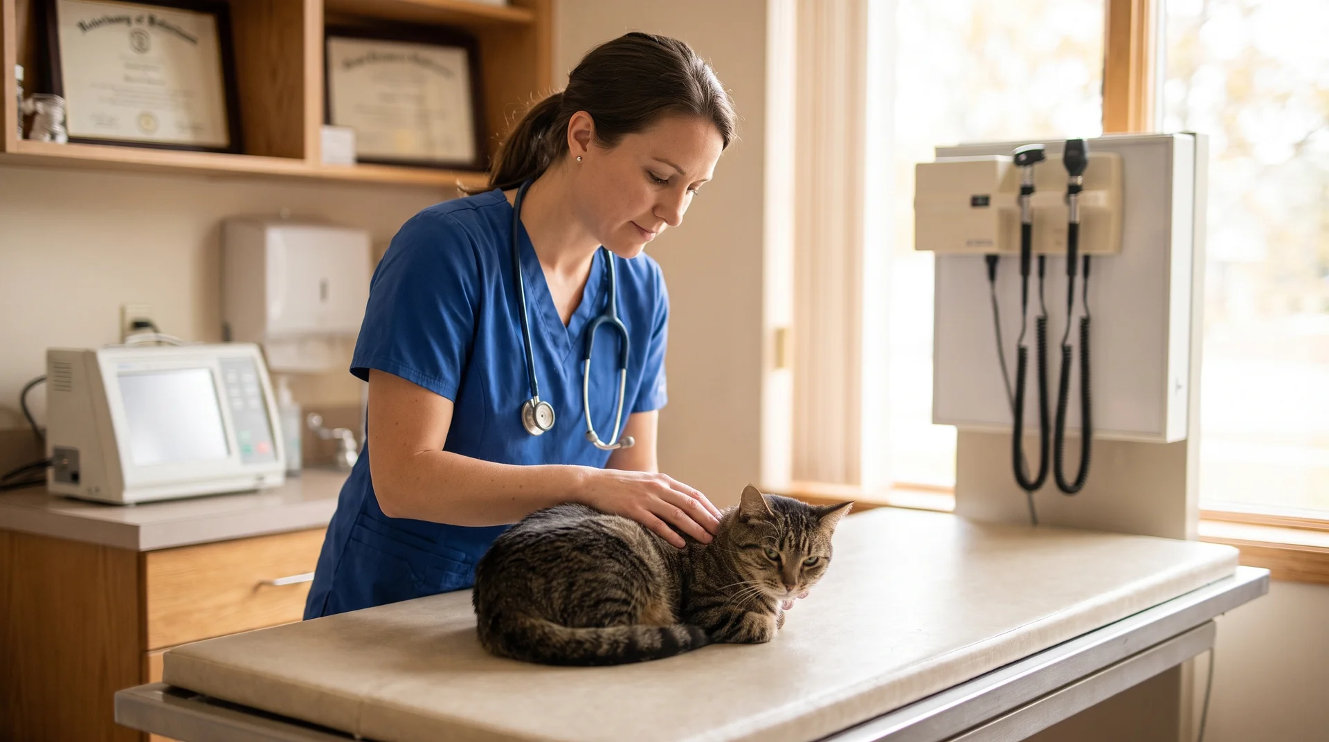 Tierärztin untersucht eine appetitlose Katze