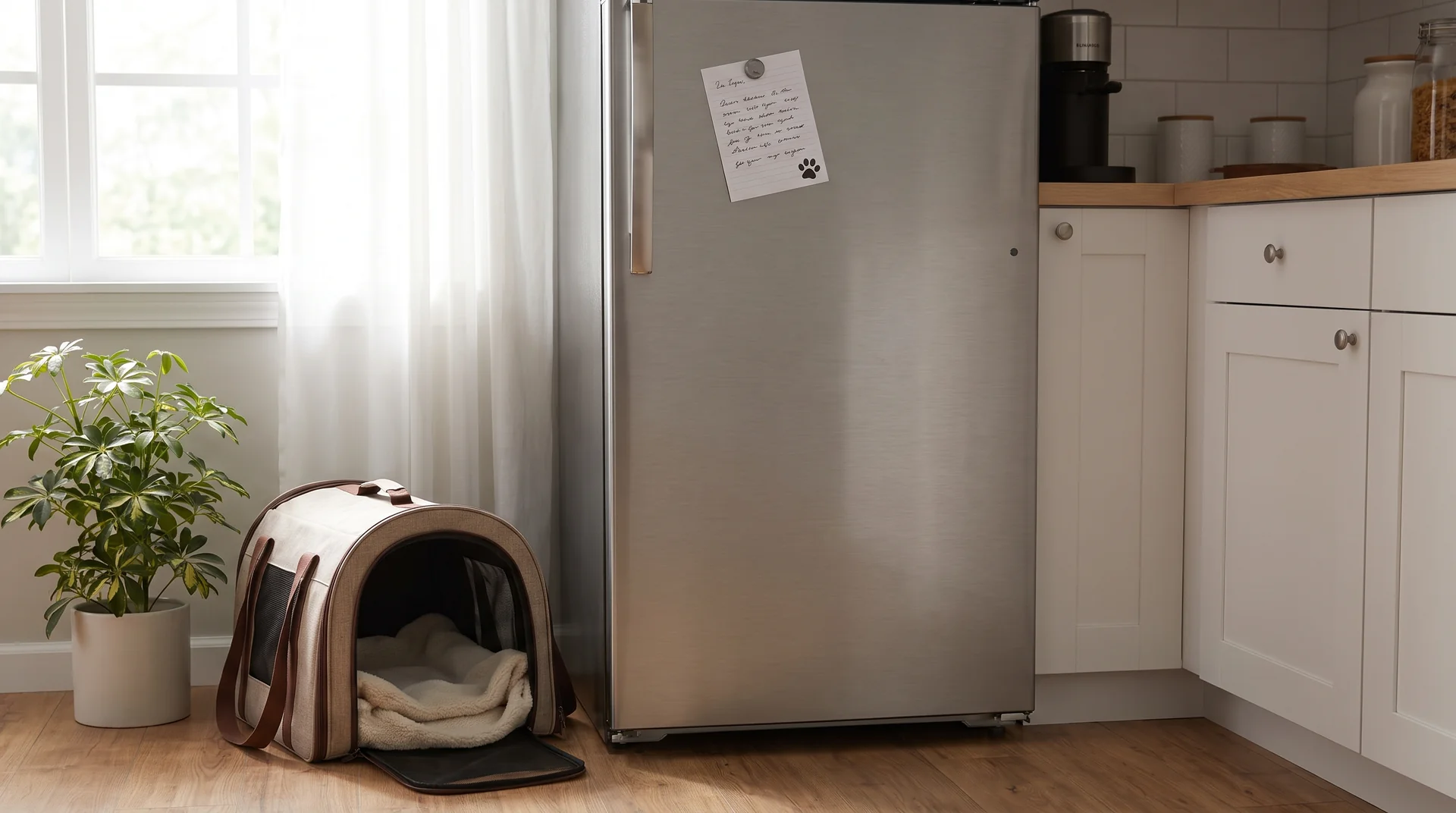 Notfallnummern der Tierklinik gut sichtbar am Kuehlschrank