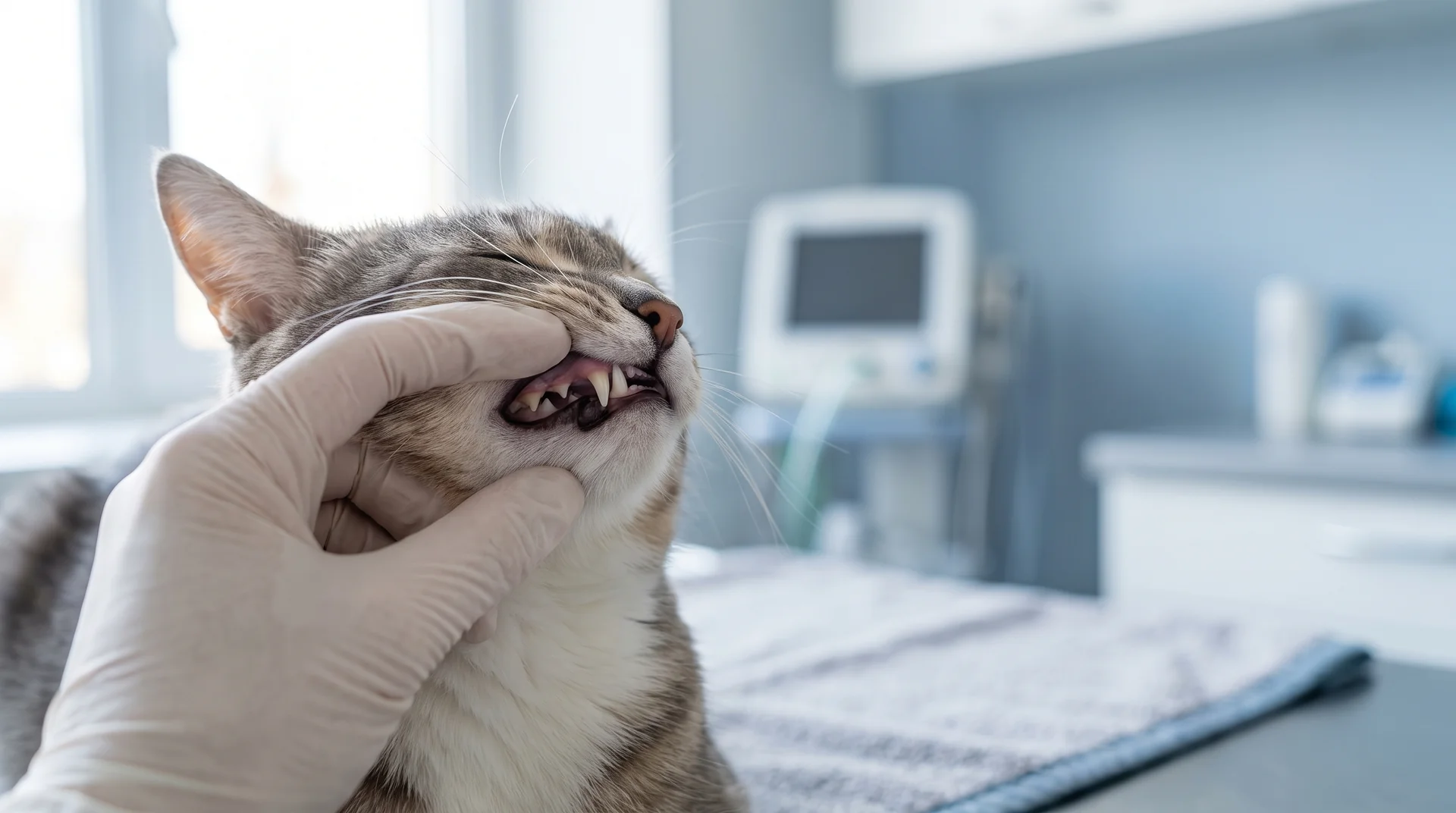Zahnpflege bei Katzen, Blick auf die Zähne einer entspannten Katze